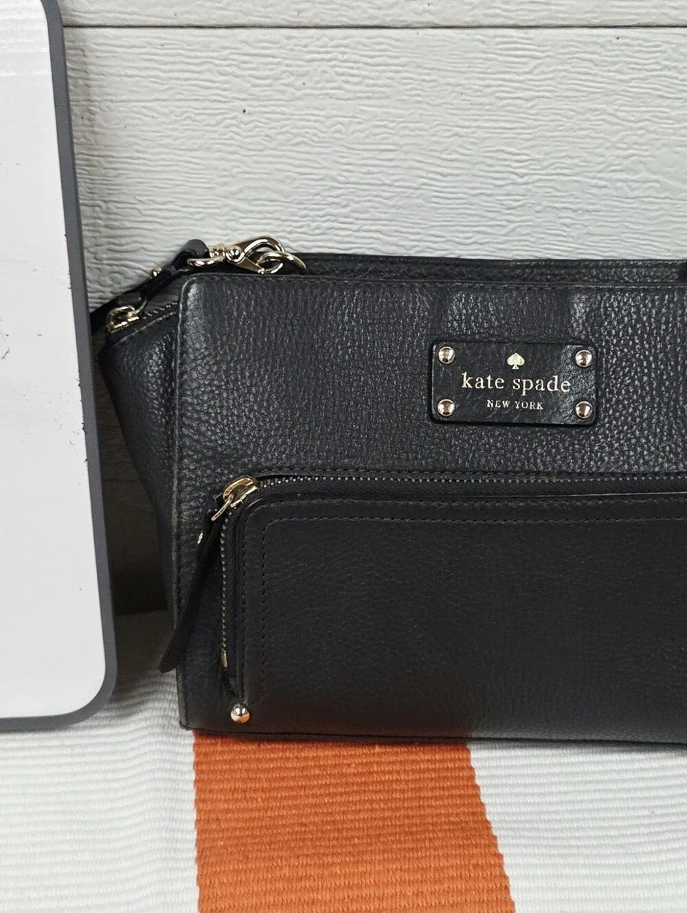 kate spade Black Pebbled Leather Crossbody with Front Zip Pocket